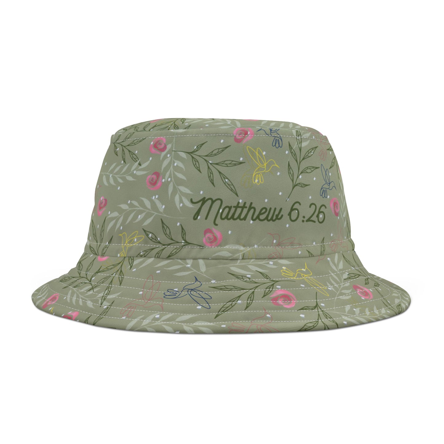 Floral Verse Bucket Hat — Pastel Rose Garden Print with Inspirational Scripture