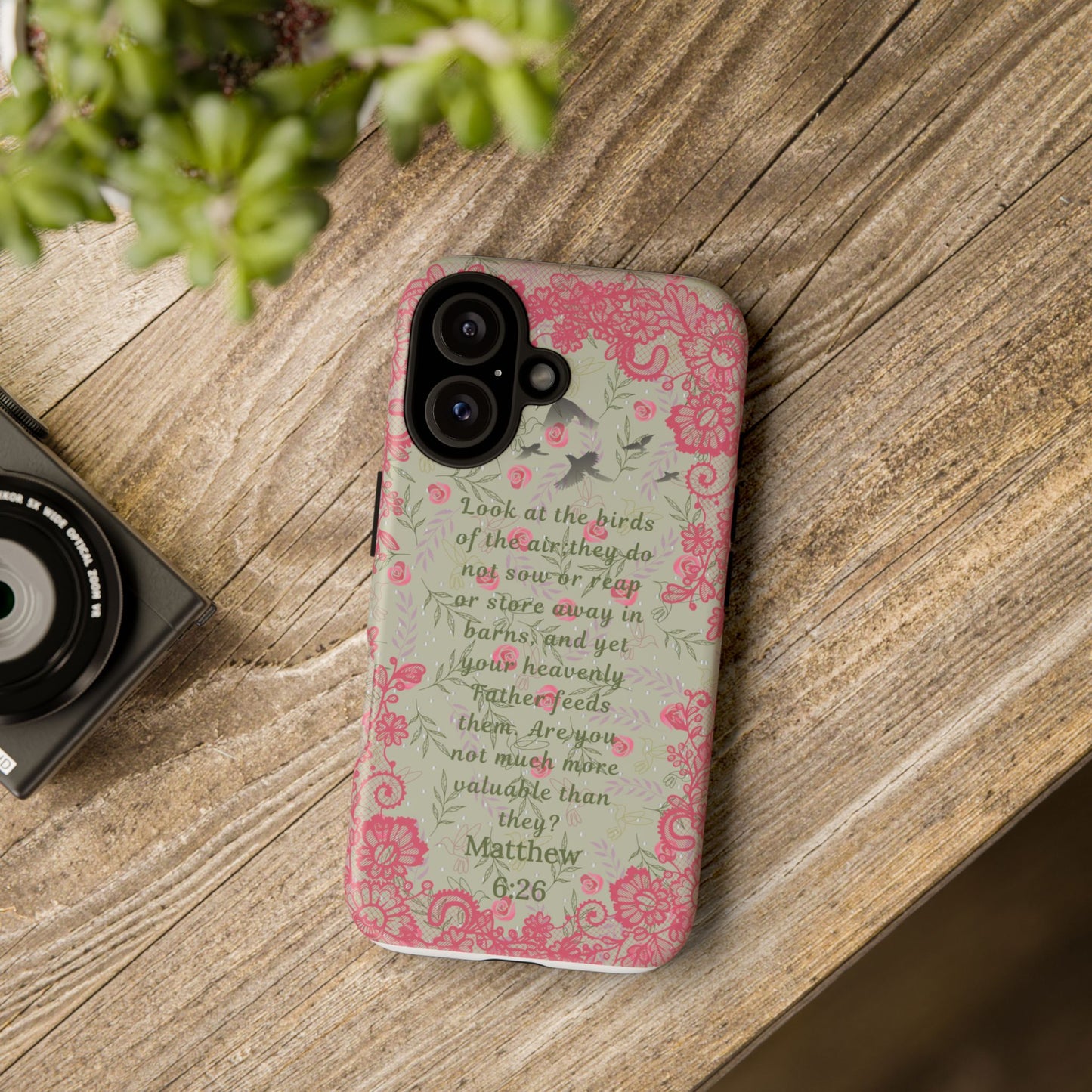 Matthew 6:26 Floral Phone Case — "Consider the Birds" Christian Scripture Cover