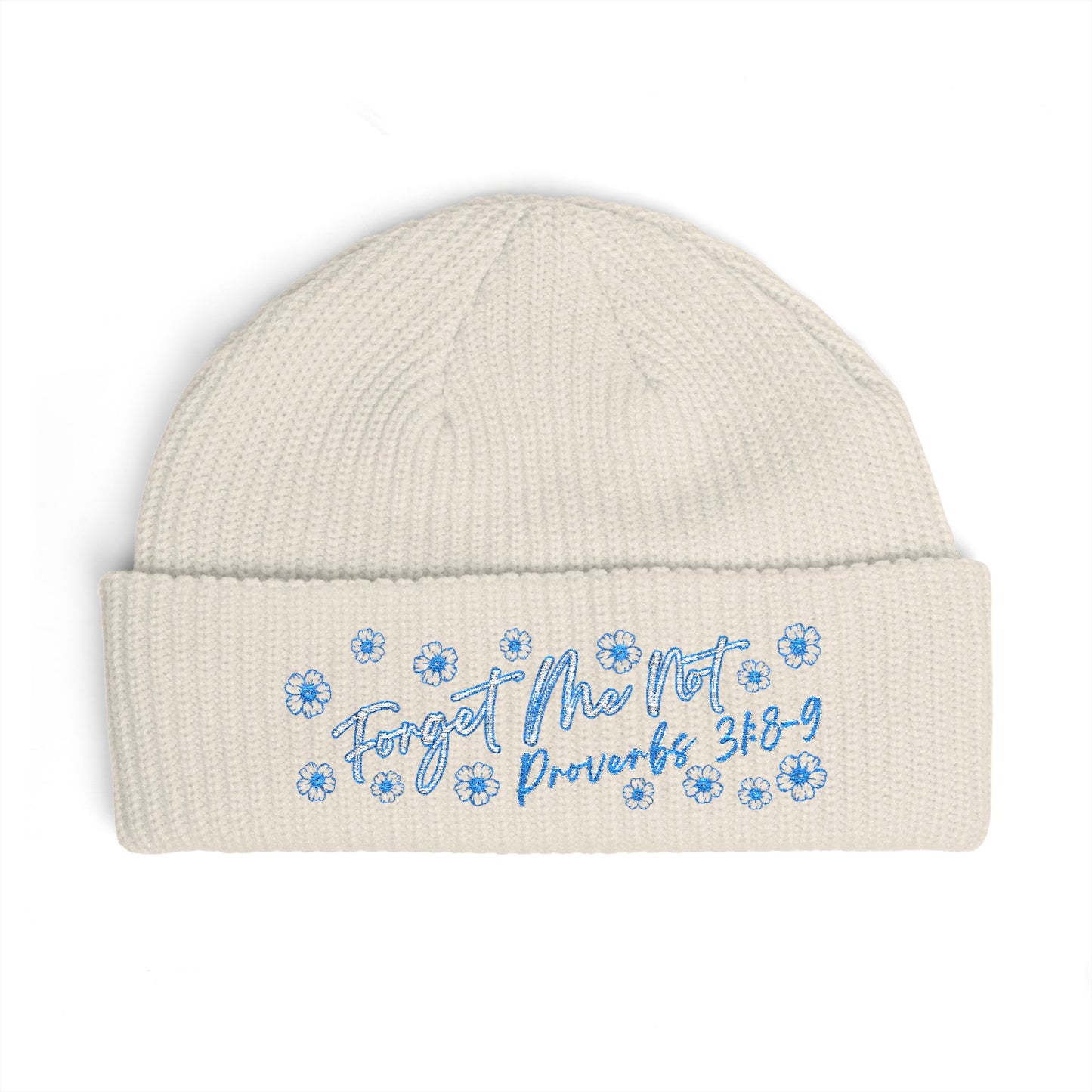 Christian Pro-Life Forget-Me-Not Floral cuff Beanie
