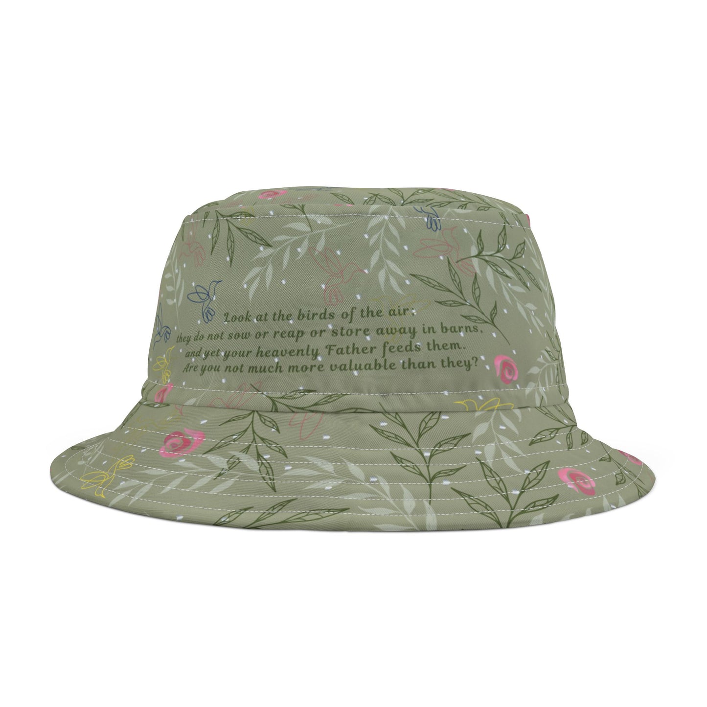 Floral Verse Bucket Hat — Pastel Rose Garden Print with Inspirational Scripture