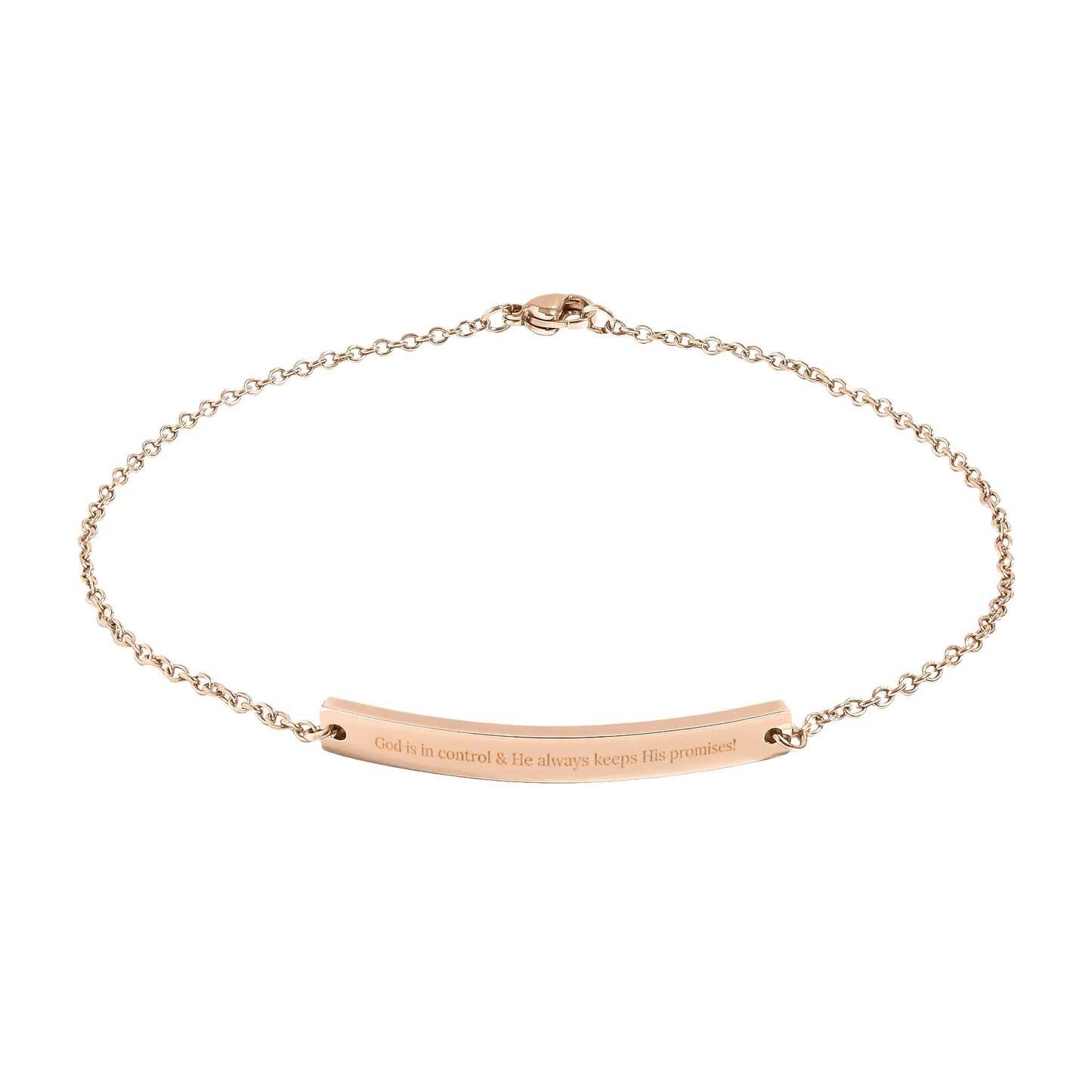 Engraved Curved Bar Anklet — "God Is In Control" Inspirational & Encouraging Jewelry