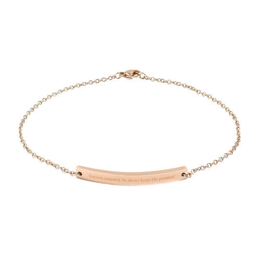 Engraved Curved Bar Anklet — "God Is In Control" Inspirational & Encouraging Jewelry