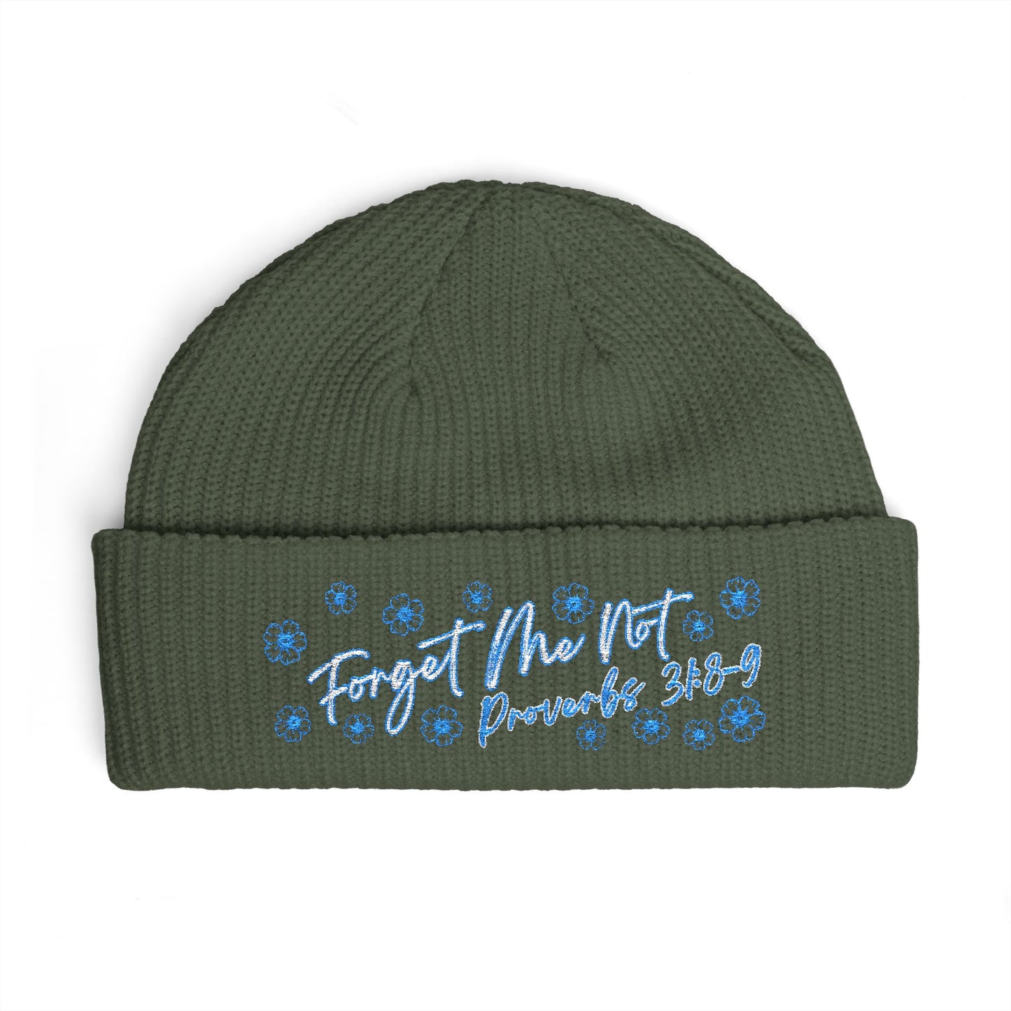 Christian Pro-Life Forget-Me-Not Floral cuff Beanie