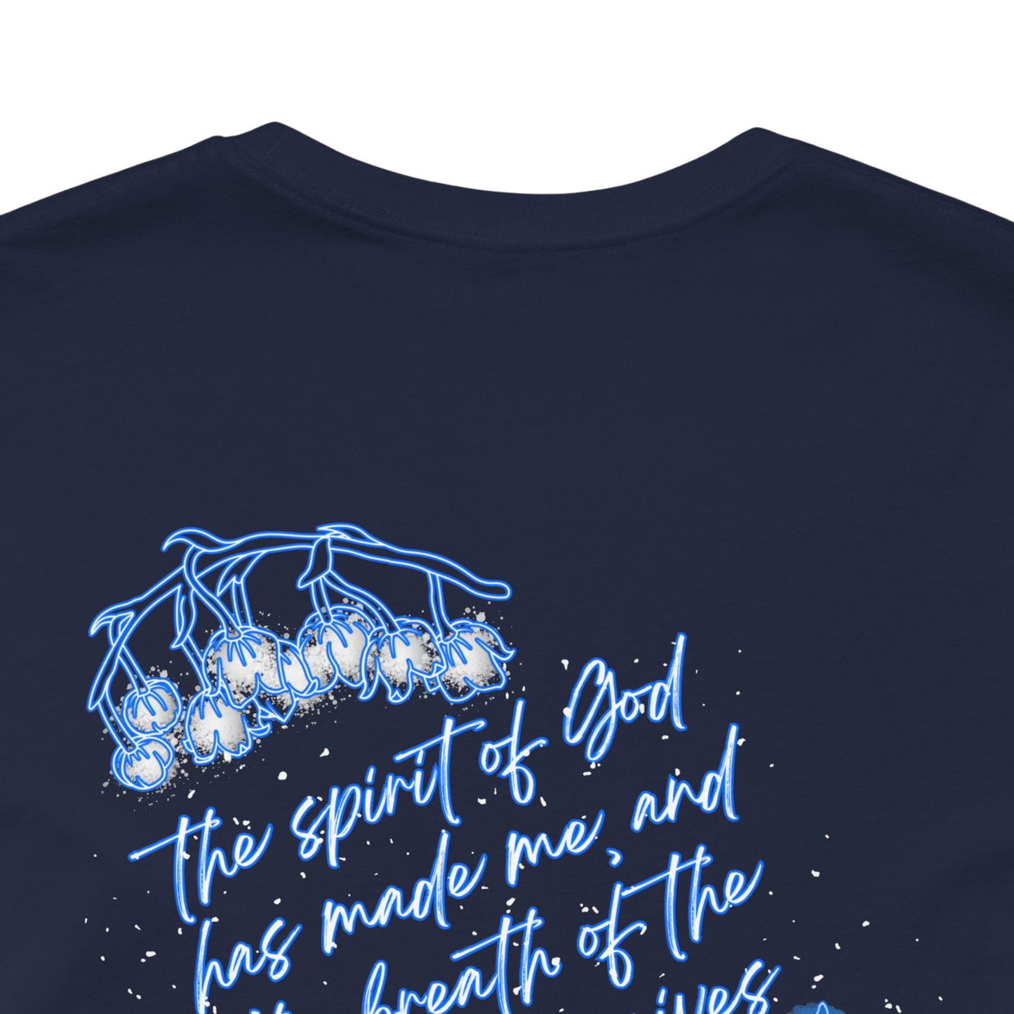 Pro-Life Unborn Child Line Art decorated with Lily of the Valley flowers Included with Bible verses from "Proverbs 31:8-9 & Job 33:4 - Bella Canvas Tee