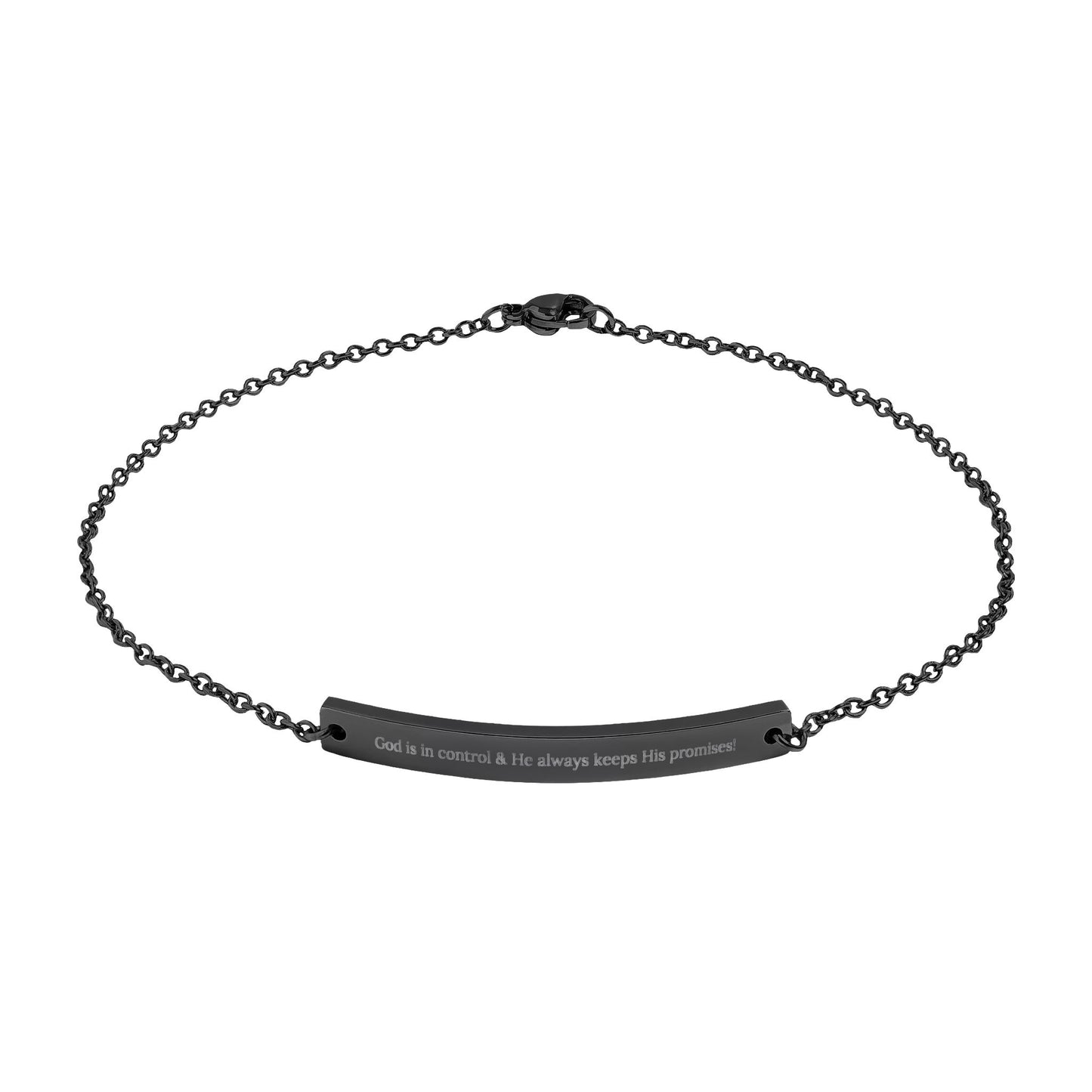 Engraved Curved Bar Anklet — "God Is In Control" Inspirational & Encouraging Jewelry