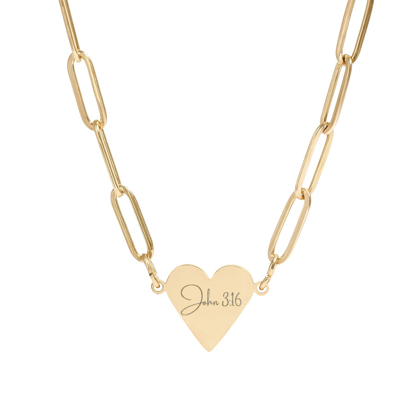 John 3:16 Paperclip Heart Necklace — Engraved Christian Redemption Jewelry