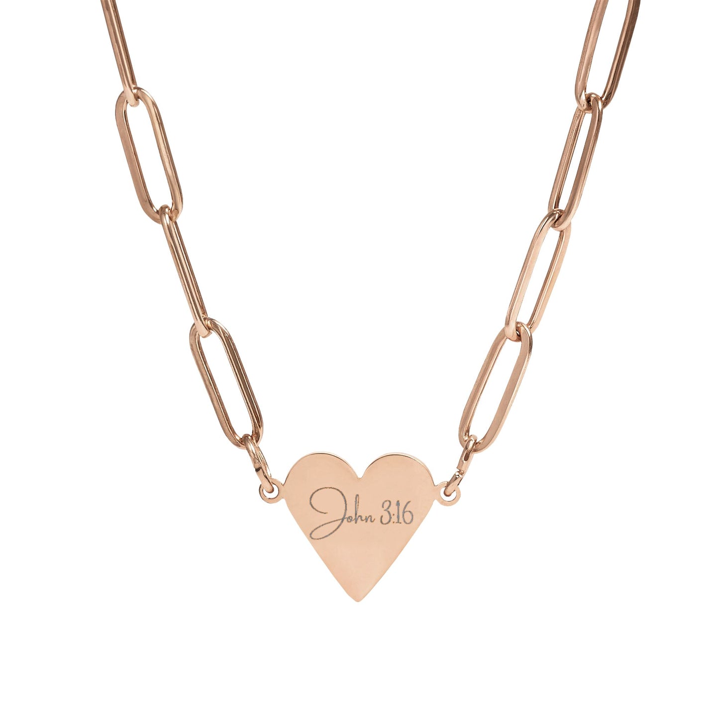 John 3:16 Paperclip Heart Necklace — Engraved Christian Redemption Jewelry