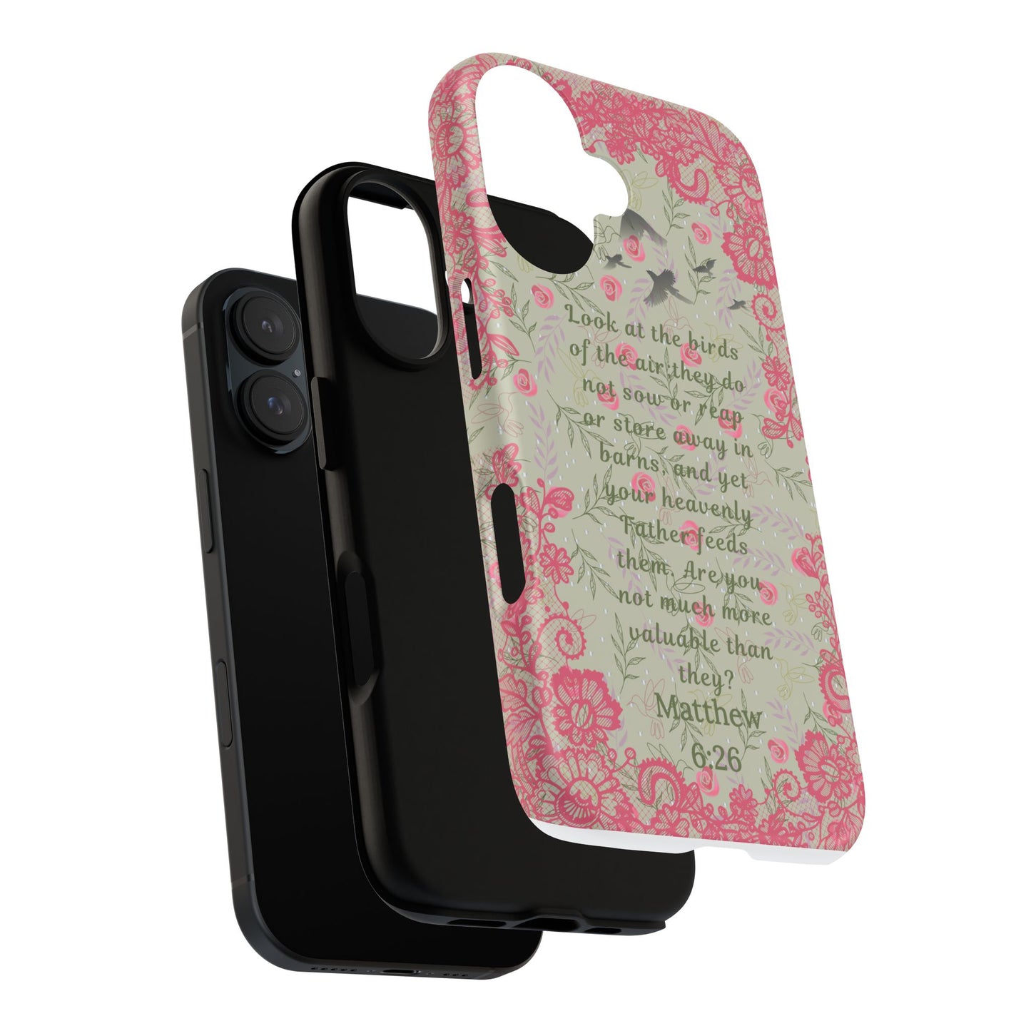 Matthew 6:26 Floral Phone Case — "Consider the Birds" Christian Scripture Cover