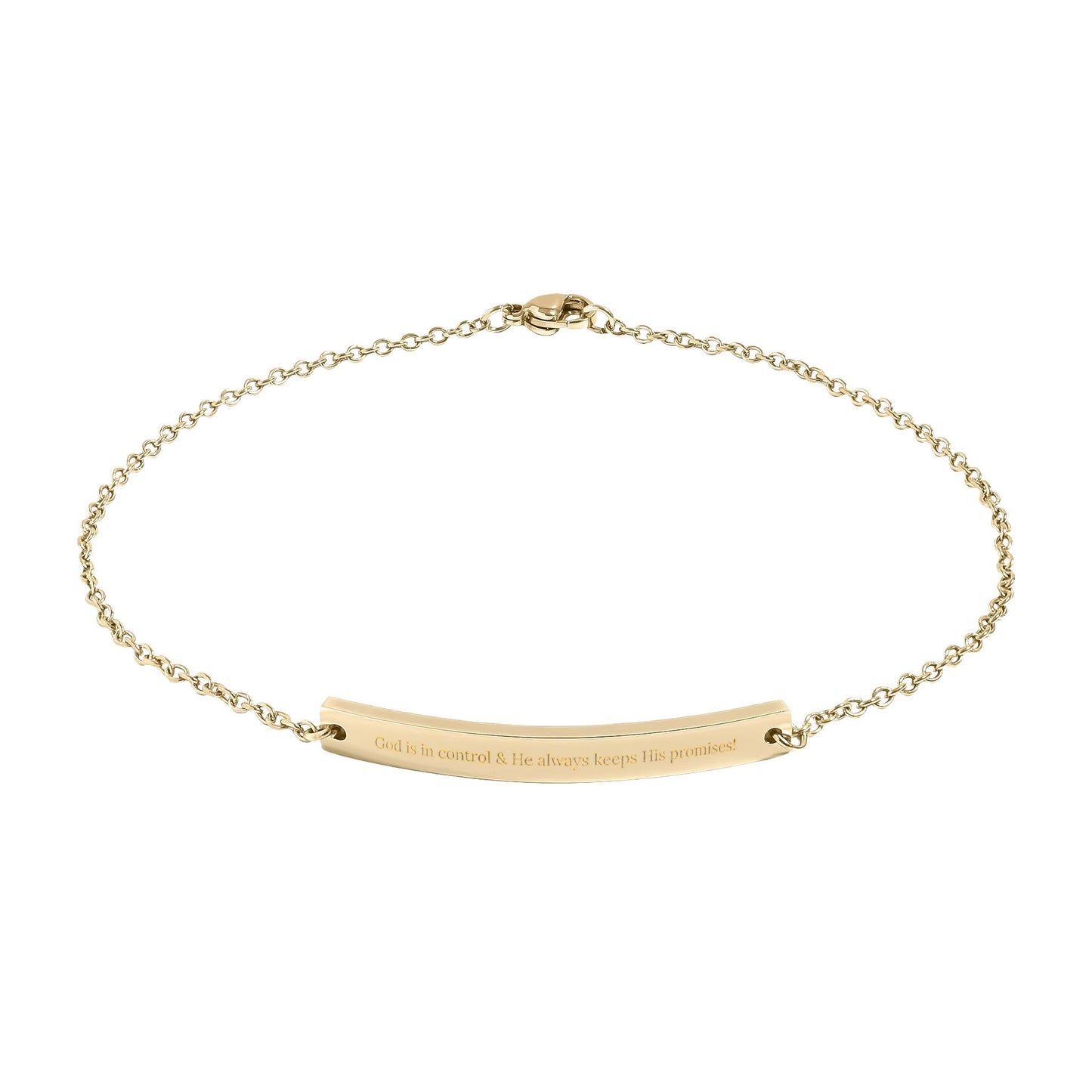 Engraved Curved Bar Anklet — "God Is In Control" Inspirational & Encouraging Jewelry