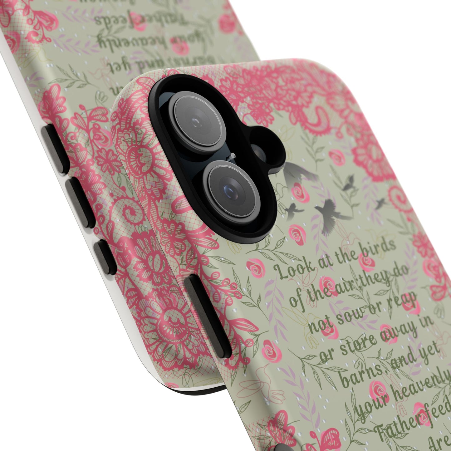 Matthew 6:26 Floral Phone Case — "Consider the Birds" Christian Scripture Cover