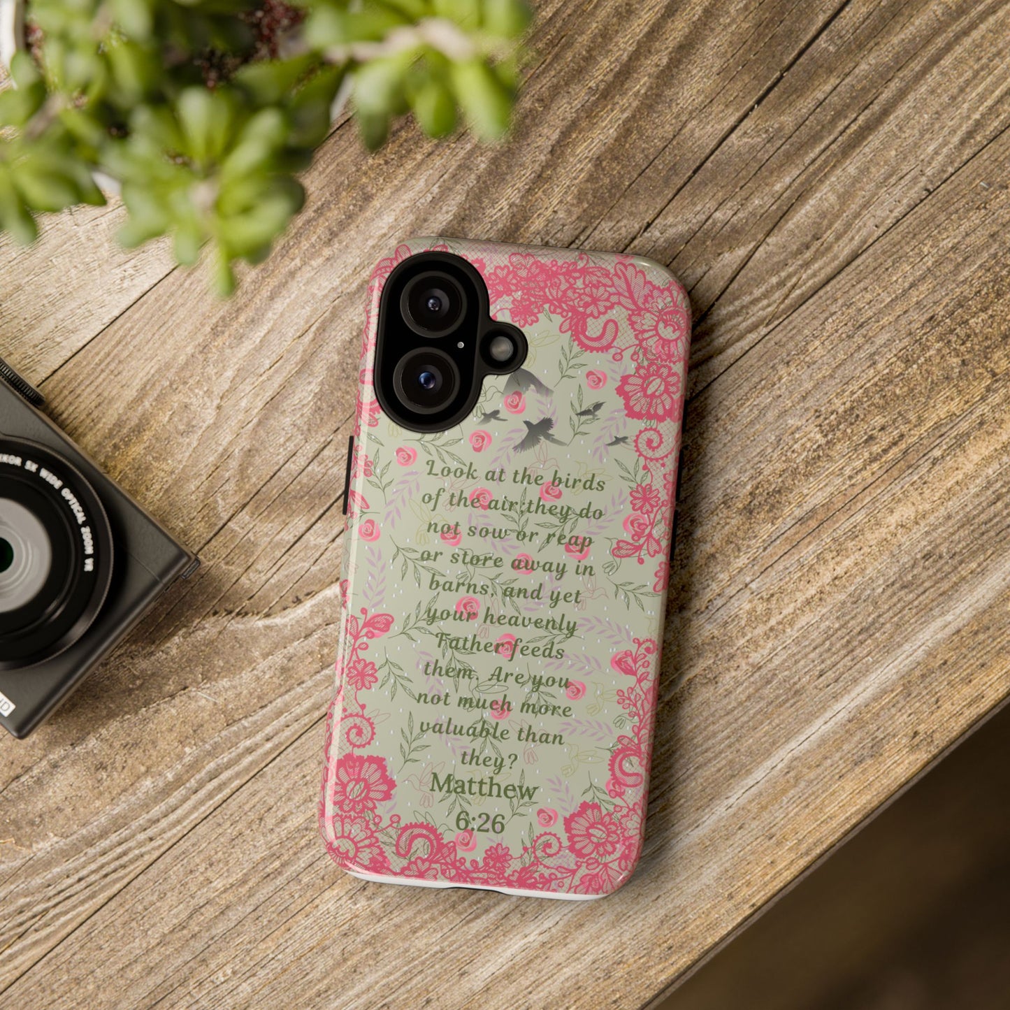 Matthew 6:26 Floral Phone Case — "Consider the Birds" Christian Scripture Cover