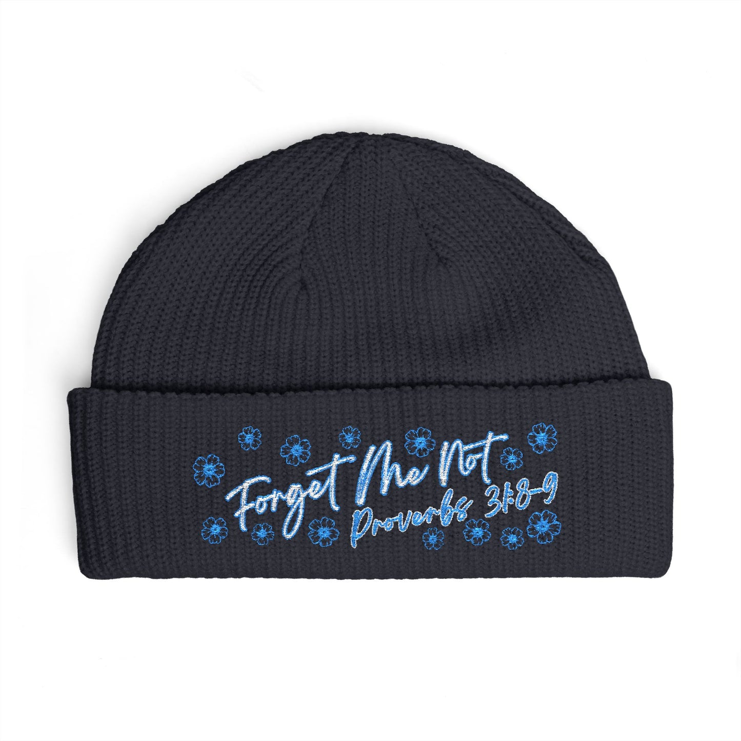 Christian Pro-Life Forget-Me-Not Floral cuff Beanie