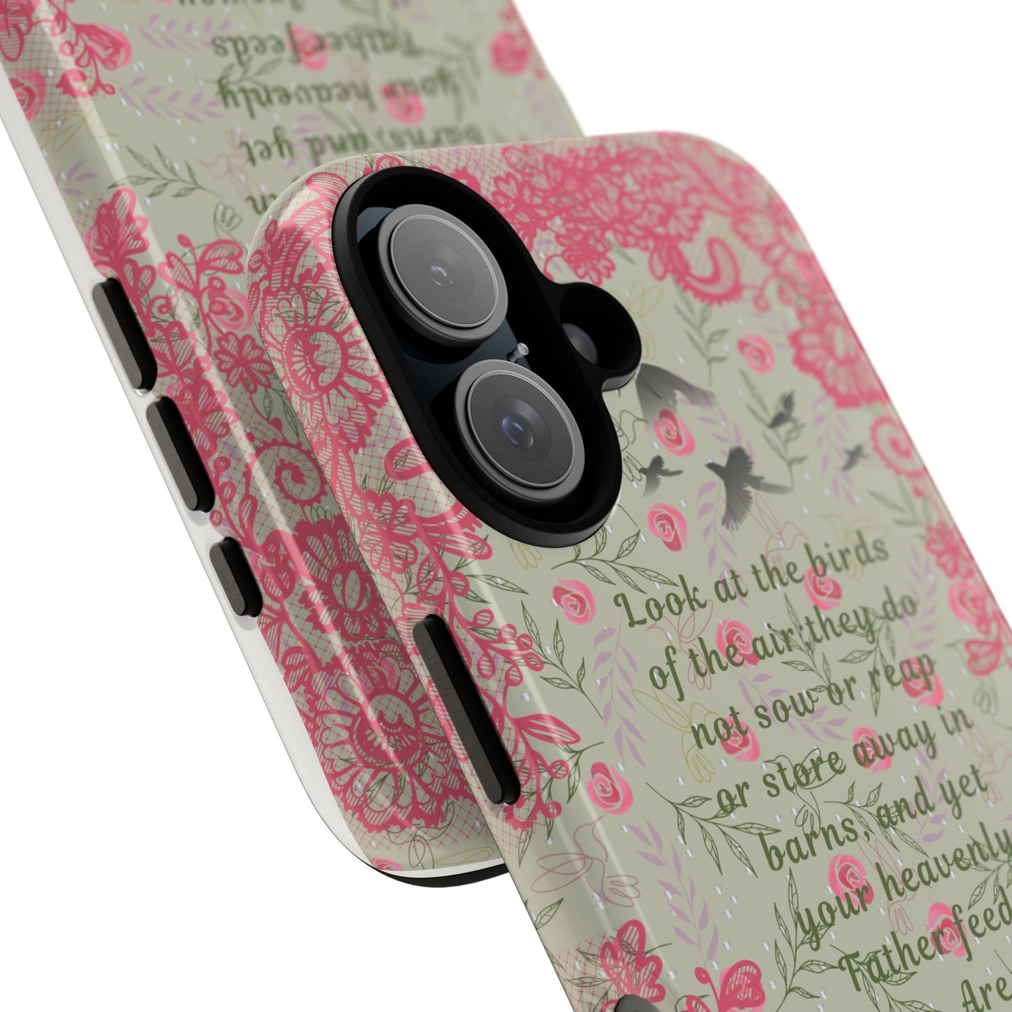 Matthew 6:26 Floral Phone Case — "Consider the Birds" Christian Scripture Cover