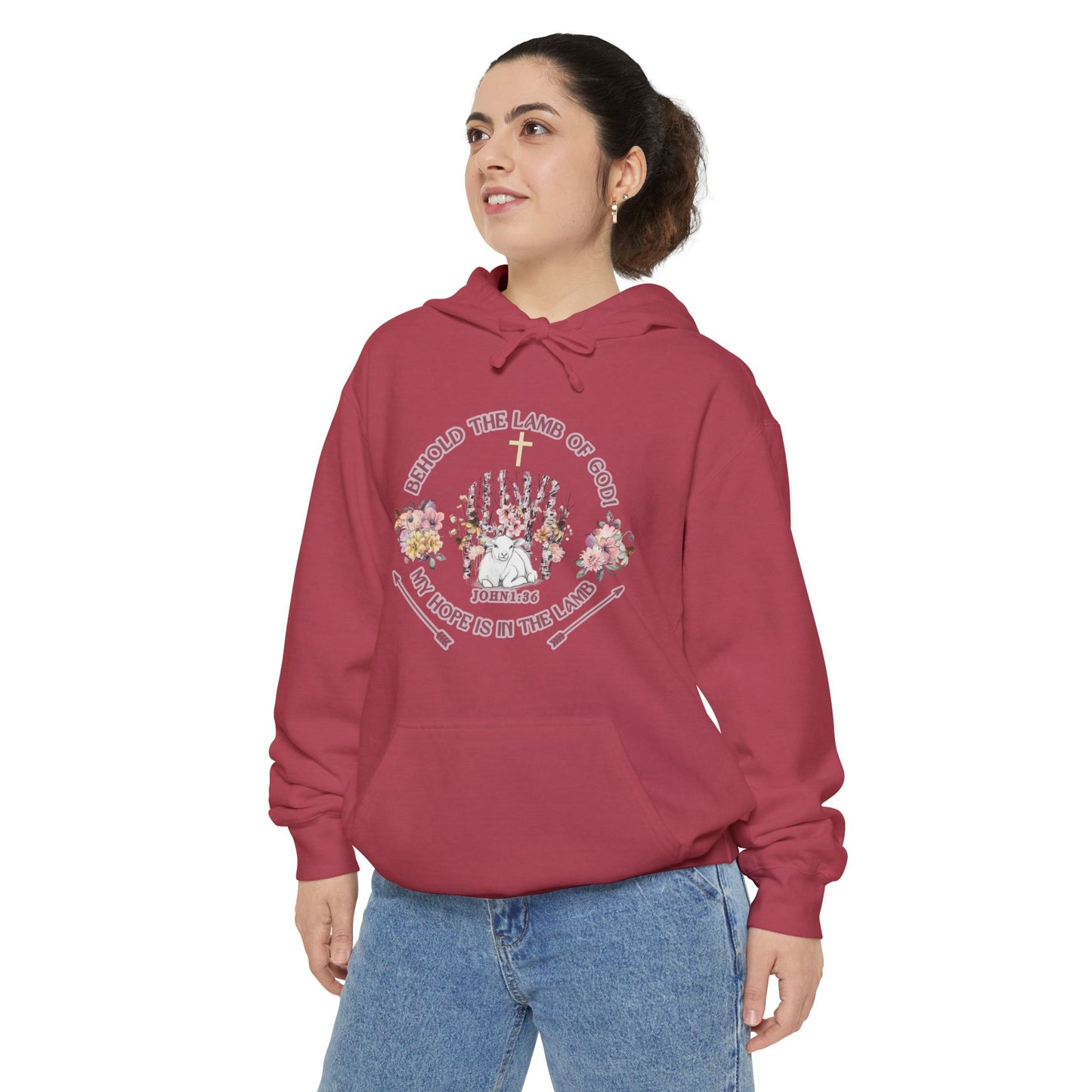 "Behold the Lamb" Floral Faith Graphic Hooded Sweatshirt