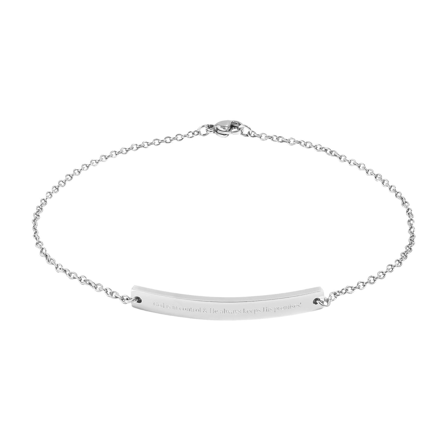 Engraved Curved Bar Anklet — "God Is In Control" Inspirational & Encouraging Jewelry
