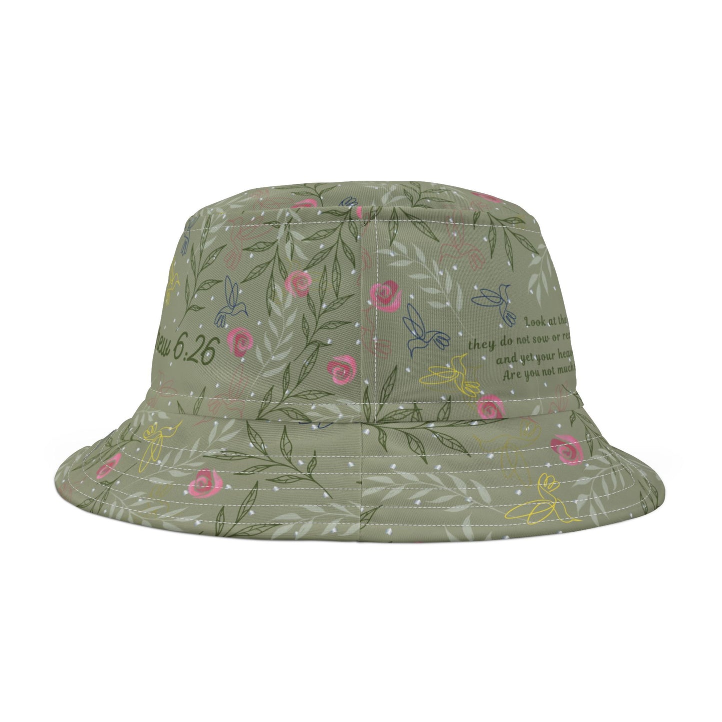 Floral Verse Bucket Hat — Pastel Rose Garden Print with Inspirational Scripture