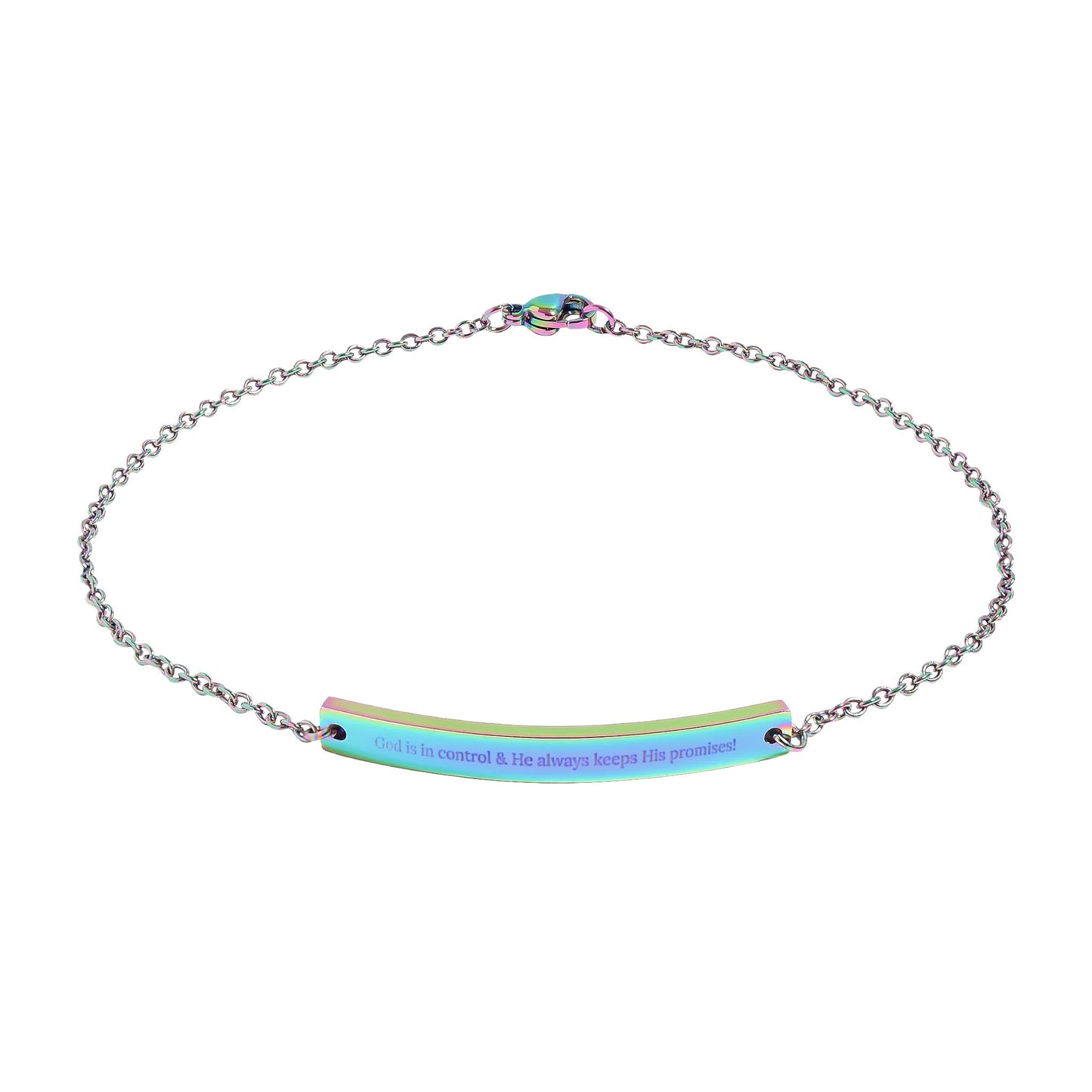 Engraved Curved Bar Anklet — "God Is In Control" Inspirational & Encouraging Jewelry