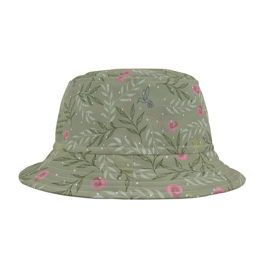 Floral Verse Bucket Hat — Pastel Rose Garden Print with Inspirational Scripture