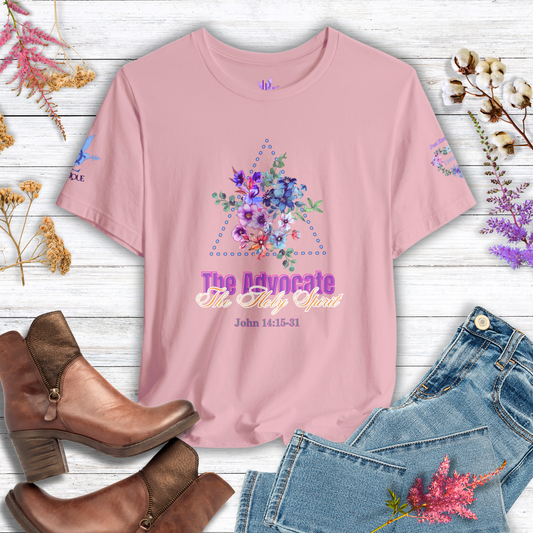 Just Keep Growing, Flowers with Trinity Triangle (2 Peter 3:18 Verse) Premium Bella Canvas tee
