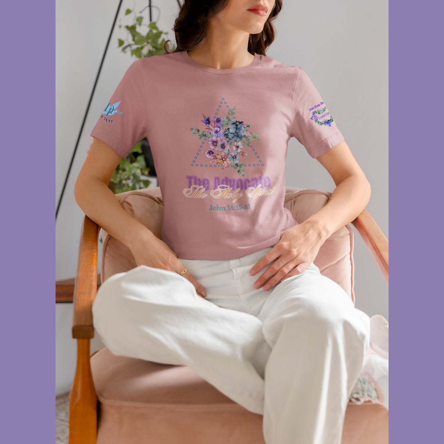 Just Keep Growing, Flowers with Trinity Triangle (2 Peter 3:18 Verse) Premium Bella Canvas tee