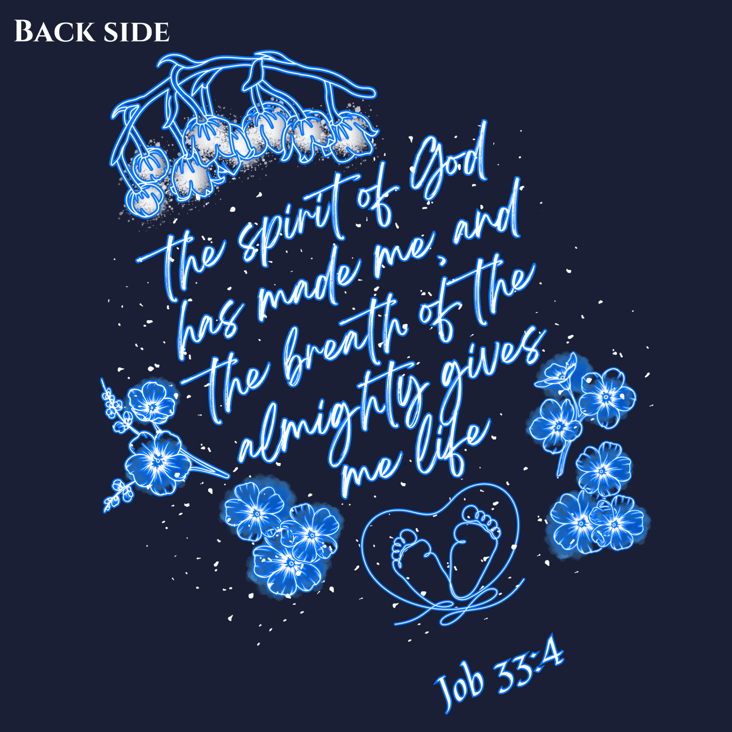 Pro-Life Unborn Child Line Art decorated with Lily of the Valley flowers Included with Bible verses from "Proverbs 31:8-9 & Job 33:4 - Bella Canvas Tee